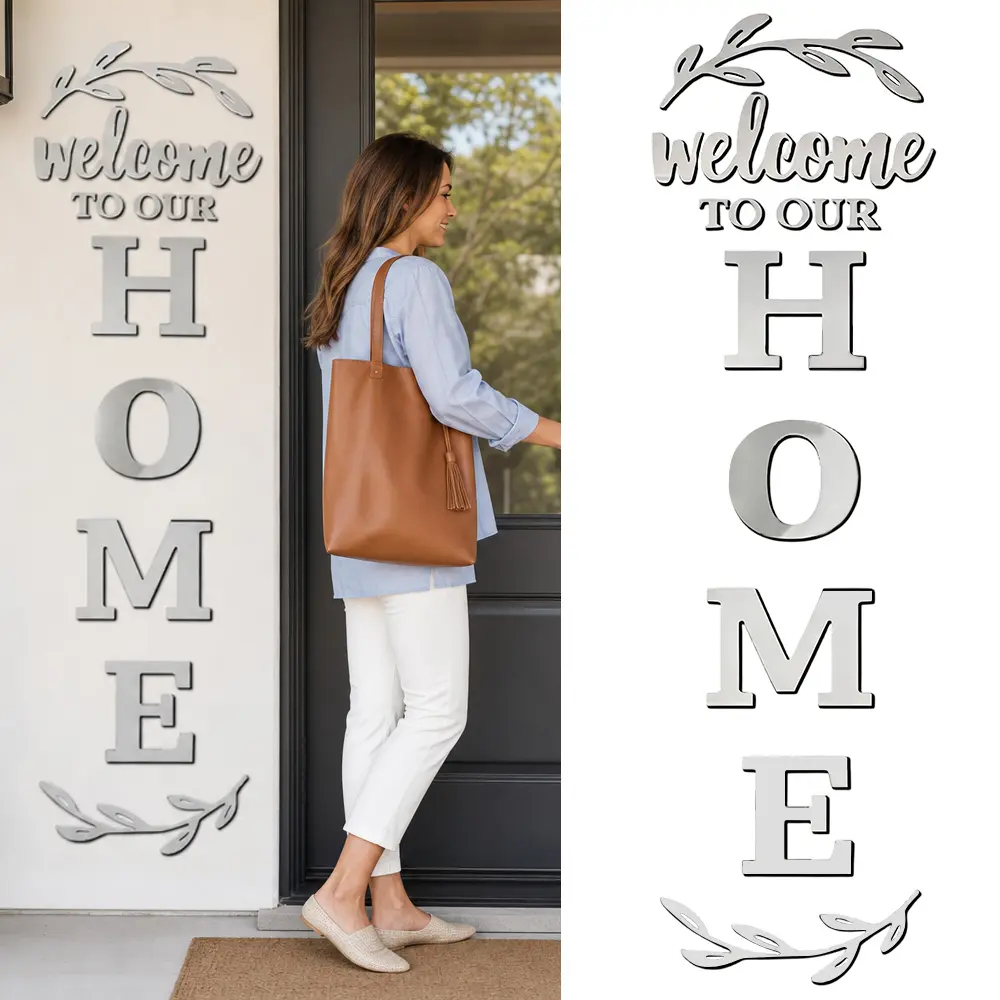 Home Wall Decor Letter Signs Welcome to Our Home Letter Signs Acrylic Mirror Wall Stickers Decorations for Living Room Bedroom Home Decor Wall Decals