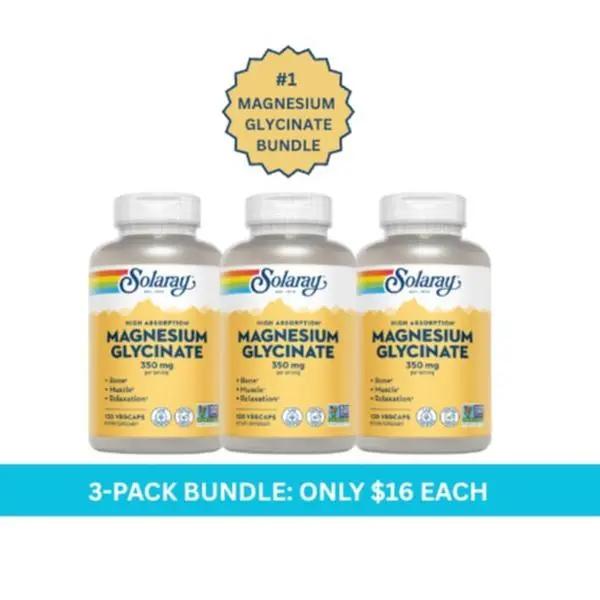 Solaray Magnesium Glycinate 350mg 3-Pack Bundle — Chelated Magnesium for Sleep, Muscle & Recovery Routine (90-Day Supply)