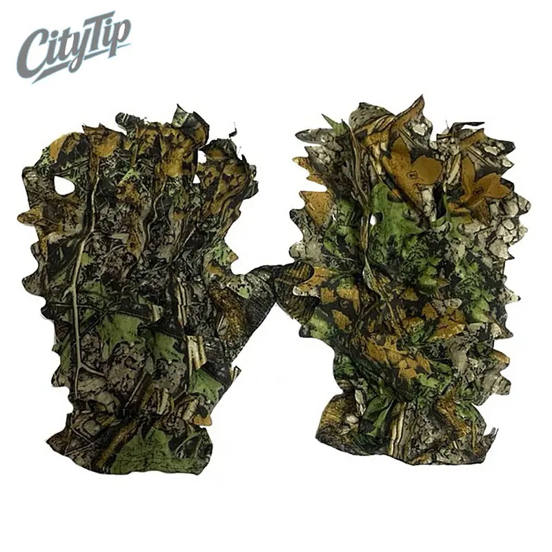 3D Leaf Camo Hunting Gloves For Men Women, Camouflage Suit Matching Tactical Gloves, Fingerless Breathable Lightweight Stealth Gloves For Hunting Bird Watching Airsoft CS Jungle Adventure