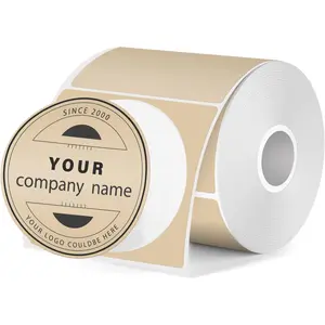 Khaki Thermal Labels 2 Inch Vinyl Round Self-Adhesive Stickers  Circle Printer Decals Name Tag for Business Logo DIY DesignAddress Barcode 180 count