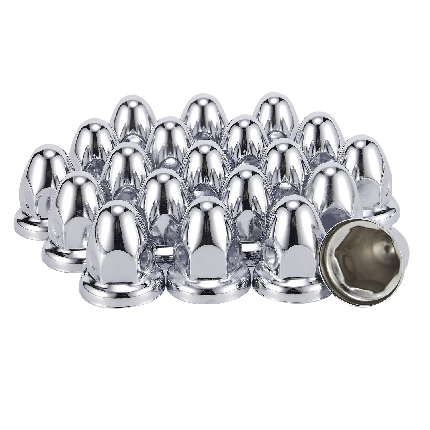 Steel Lug Nuts Covers 33mm x 2-1/2", Polished Bullet Flanged Caps Pointed Push-on Lug Nut Cover for Semi Trucks