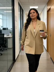 Women's Plus Size Loose Long Sleeve Blazer Jacket, Commuter Casual Daily Wear, Office Business Formal Attire, Elegant Wedding Party Fashion