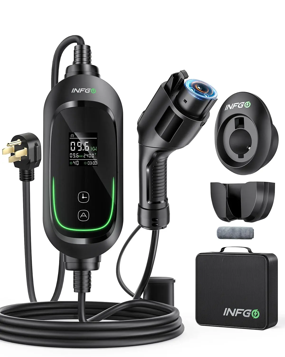 Level 2 EV Charger 40A, Adjustable Current & Delay, 240V 9.6KW, NEMA 14-50 Plug, Portable EV Home Charging Station, 25ft Charging Cable, For J1772 EV PHEV