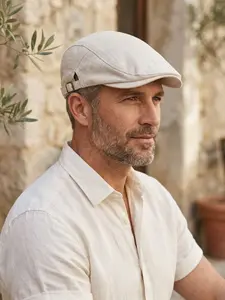 Men's Linen Newsboy Cap, Lightweight Breathable Flat Top Hat, Adjustable Casual Gentleman Style, All-Season Outdoor Driving Wear