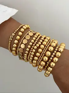 Women's Beaded Elastic Bracelet Set, Stackable bracelet, Square Round Star Shape Design, Elegant Trendy Retro Style, Perfect for Daily Wear & Parties