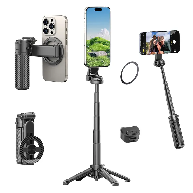 Ultra-Mini Compact Portable Selfie Stick Tripod 3-In-1, Phone Accessories, Cellphone Selfie Accessory, Phone Accessory Compatible, 360 Adjustable Telescopic Stabilizer, Wireless Remote Control, Compatible with iPhone Android Phones