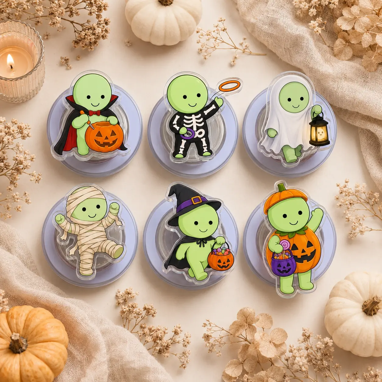 Spooky Aesthetic Phone Grip Set, Cute 2D Acrylic Phone Holder, Funny Halloween Theme Accessory Gift