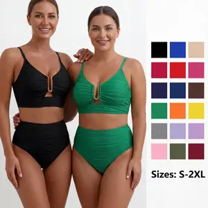 2 Piece Bikini Set U-Wire Cutout Popular Swimsuit High Waisted Textured 2026 Summer Beach Swim Bathing Suits