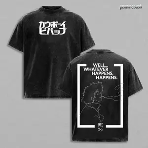 Cowboy Bebop Anime Washed Shirt/T-Shirt. Heavyweight Fabric, Double-Sided Design, Washed Loose Anime Fit.