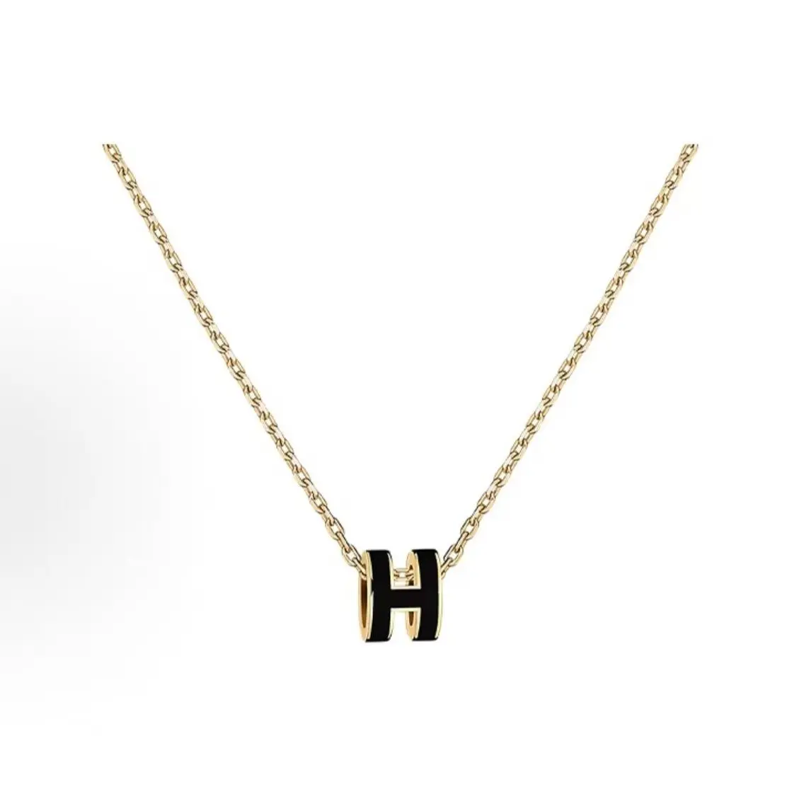 Pre-owned Brand New,Hermès Mini Pop H Black Enamel Gold Pendant Necklace