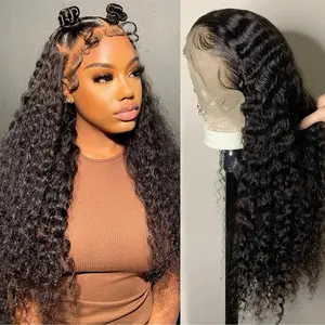 28 Inch Lace Front Wig 13x6 Deep Curly Wigs for Women Pre Plucked with Natural Baby Hair 180 Density Brazilian Virgin Deep Wave Frontal Wet and Wavy Wig Natural Color
