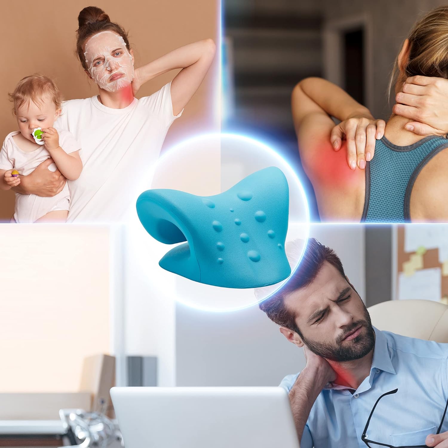 Neck Stretcher,Neck Hump Corrector,Neck and Shoulder Relaxer Cervical Traction Device Pillow for Muscle Relax and TMJ Pain Relief (Blue)