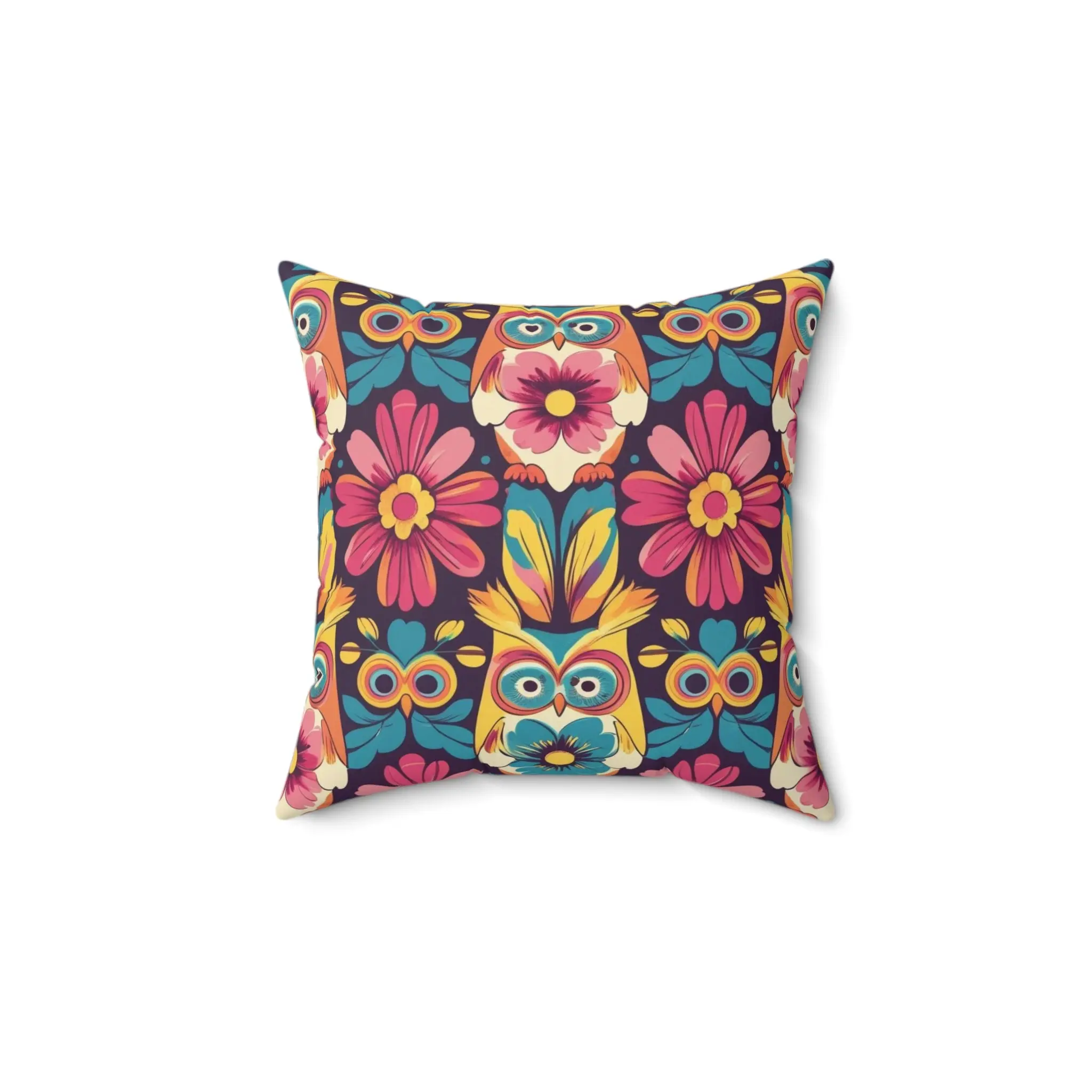 Retro Groovy Owl, Flower Power Kitschy Fall Pillow And Insert