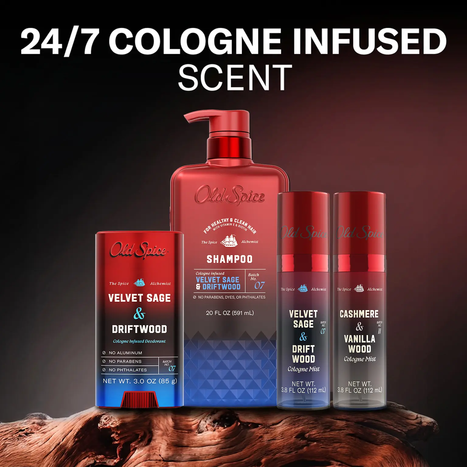 Old Spice The Spice Alchemist Collection 4-Piece Bundle for Men: Velvet Sage & Driftwood Deodorant 3oz, Cologne Mist 3.8oz & Shampoo 20 fl oz, Plus Cashmere & Vanilla Wood Cologne Mist 3.8oz