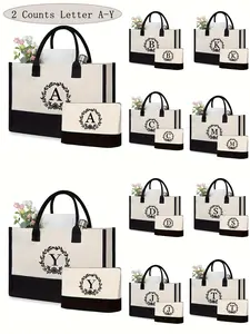 Letter Pattern Tote Bag & Makeup Bag Set, Large Capacity Handbag Set, Travel Storage Bag, Shopping Bag, Gift for Friend, Family, Trendy Tote Bag