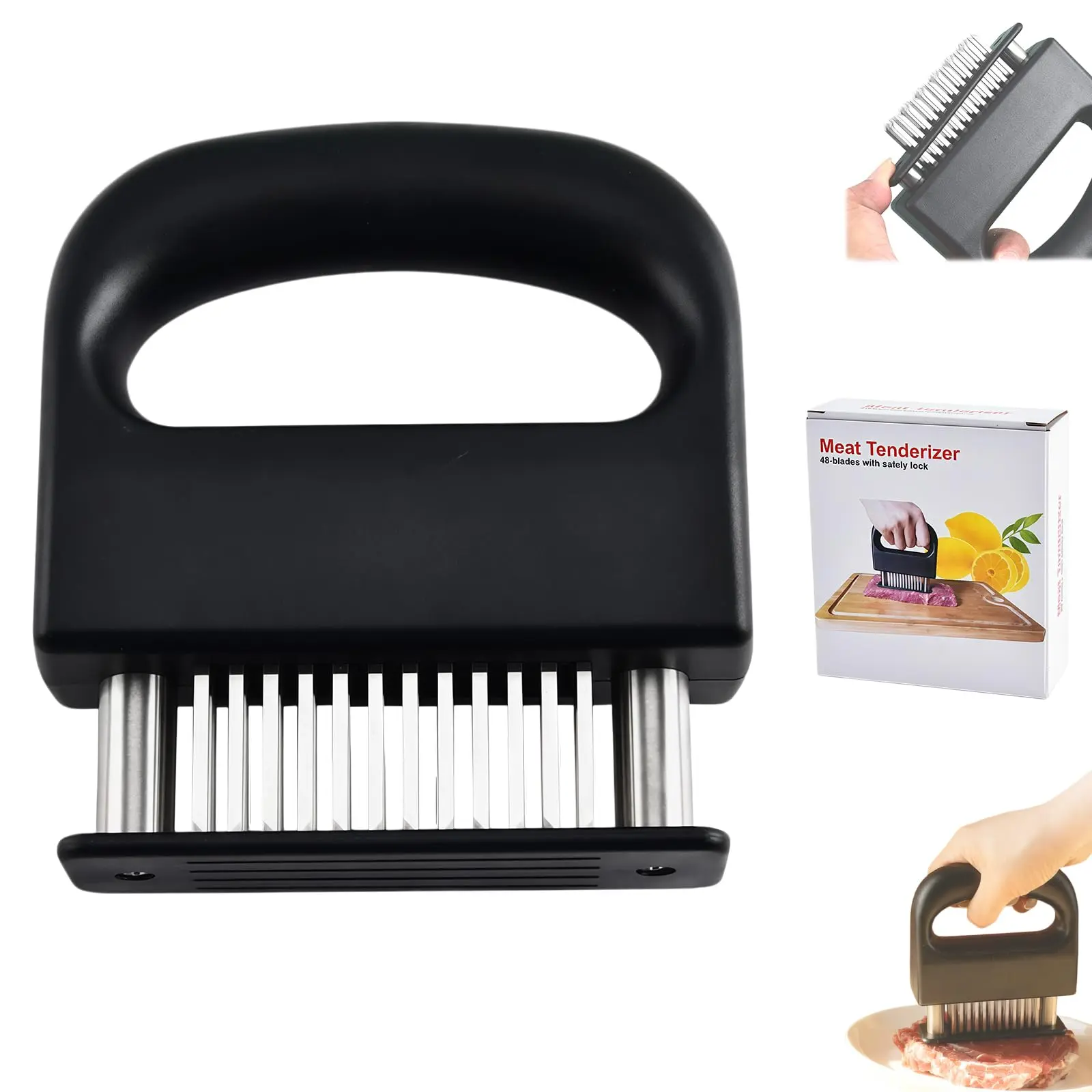 Meat Tenderizer with 48 Stainless Steel Ultra Sharp Needle Blades,Kitchen Cooking Tool Best for Tenderizing, BBQ, Marinade- for Tenderizing Beef, Turkey, Chicken, Steak, Veal, Pork, Fish etc