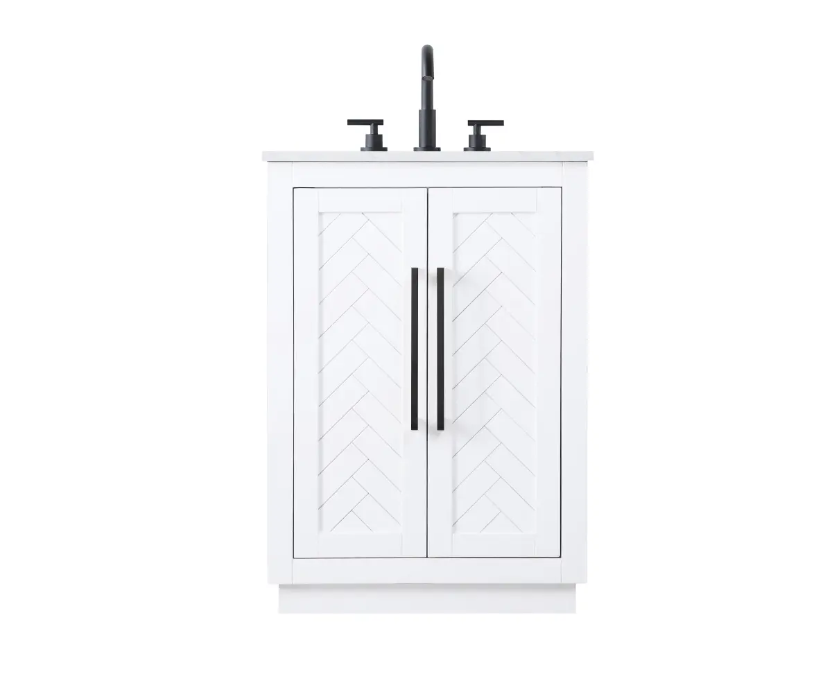 212 MAIN 24 in. Durable Free-Standing Single Bathroom Vanity - Solid Wood Construction, White Finish, Marble Top, Undermount Sink Compatible (Model VF29024WH)