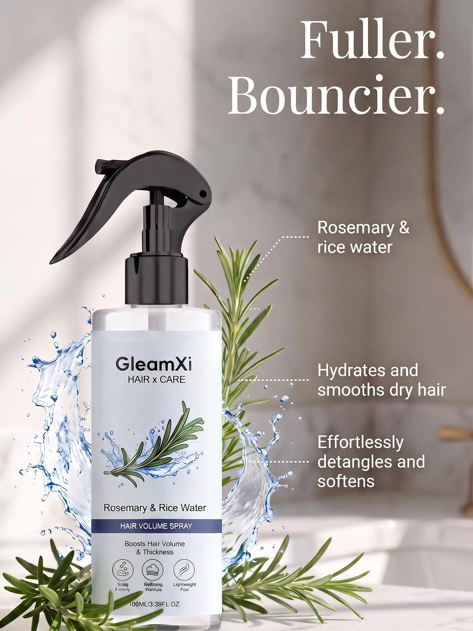 Rosemary Rice Water 100mL | Volumizing Thicker Fuller Hair Mist