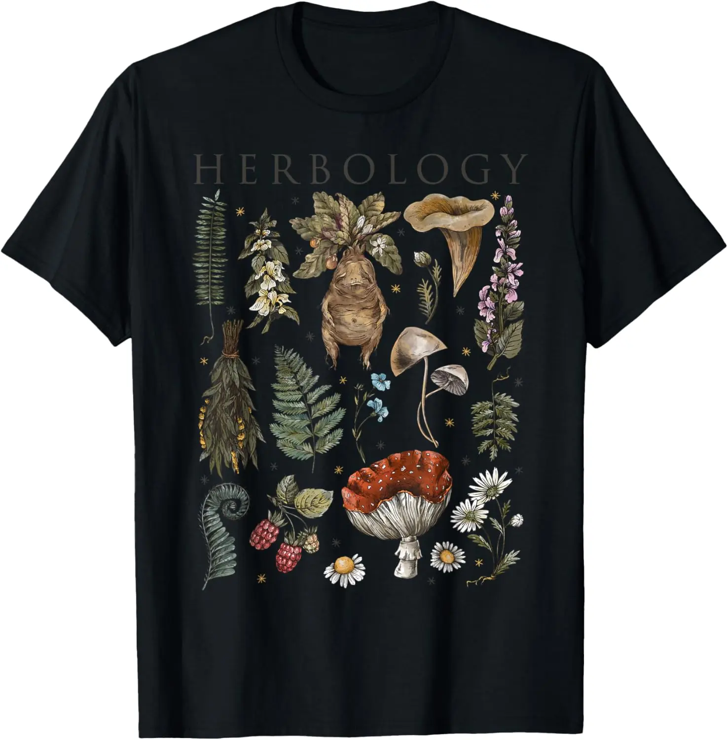 Women's 100% Cotton Short-Sleeve Casual Everyday Streetwear Top, Unisex Vintage Mystic Herbology Plants T-Shirt, Shortsleeve, Tshirt, Lady, Vintage Style, Graphic, Graphic Print