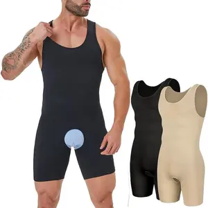 Mens Full Body Shapewear Bodysuit Slim-Fitting Compression Thigh Slimmer Tummy Control Sleeveless Underwear for Comfort