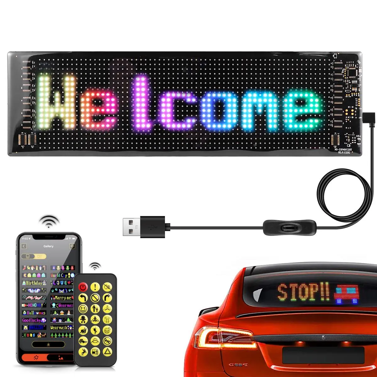 Web App Control Led Display APP Control LED Sign, USB Powered 5V LED Store Sign, Christmas DIY ...
