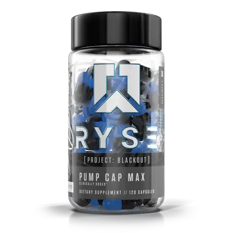 RYSE Project Blackout Pump Cap Max - Pre Workout Nitric Oxide Booster Supplement for Men - Pumps & Blood Flow - 30 Servings (120 Capsules)