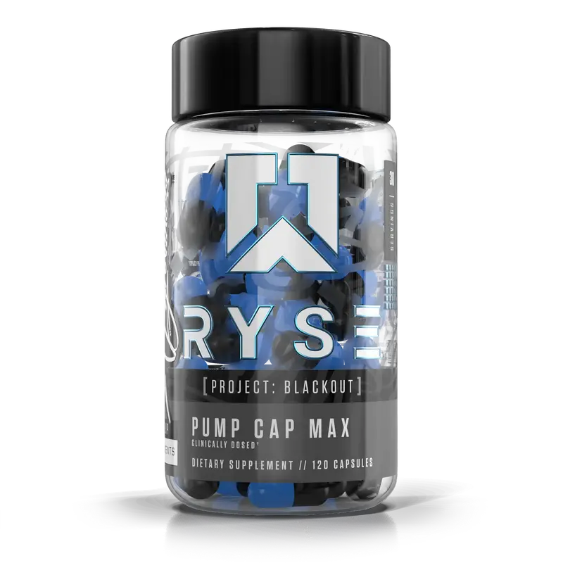 RYSE Project Blackout Pump Cap Max - Pre Workout Nitric Oxide Booster Supplement for Men - Pumps & Blood Flow - 30 Servings (120 Capsules)