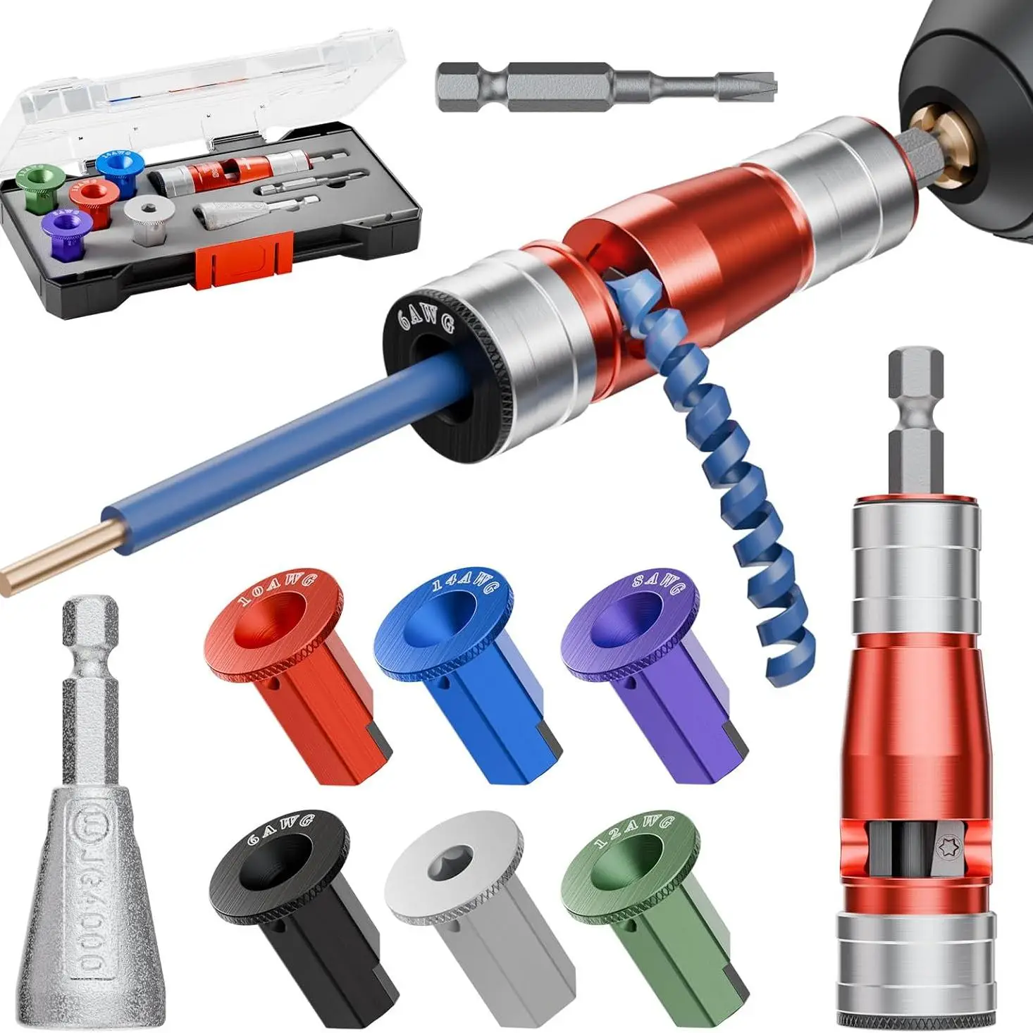 KPKL 9 in 1 Wire Stripper for Drill, Wire Stripping Tool and Twisting Connector Set, Quick Release Fitting Adjustable Cable Stripper, Tool Kit, Hand T