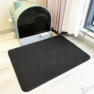Double-Layer Cat Litter Mat, 47"x33" Large EVA Pet Mat, Non-Slip Waterproof Washable, Prevents Carry-Out, Keeps Floor Clean, Pet-Friendly, Available in Black, Dark Gray, Khaki