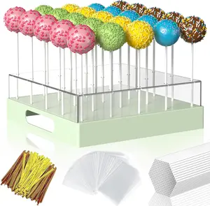 25 Hole Yellow Lollipop Holder Stackable Non-Slip Food-Grade Cake Pop Stand with Sticks Kit Great for Party Favors Dessert Display Wedding Decor & Baby Shower Essentials