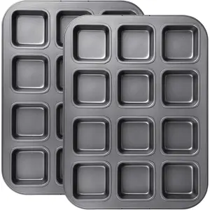 2-Pack Heavy Duty Non-Stick Steel Bakeware Set - 12-Cavity Mini Muffin Pan and Multi-Use Brownie Loaf Bread Pan