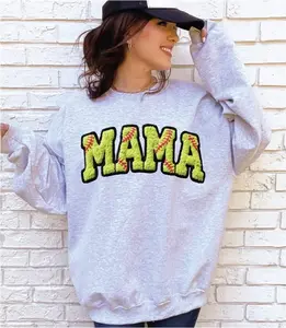 Faux Yarn Softball Mama- Athletic Grey