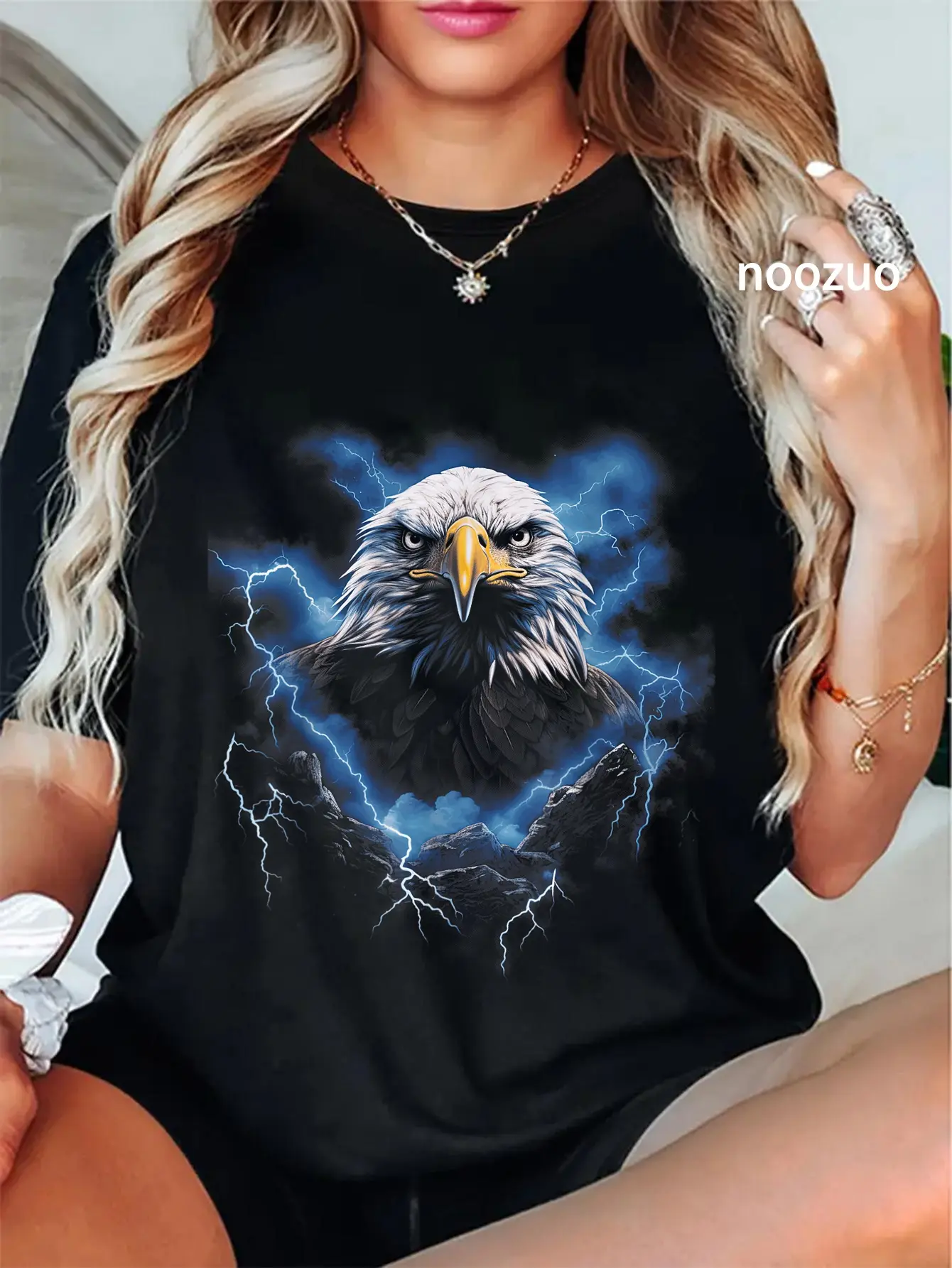 100% Cotton Bald eagle Bird Nature Usa Lightning T-Shirt