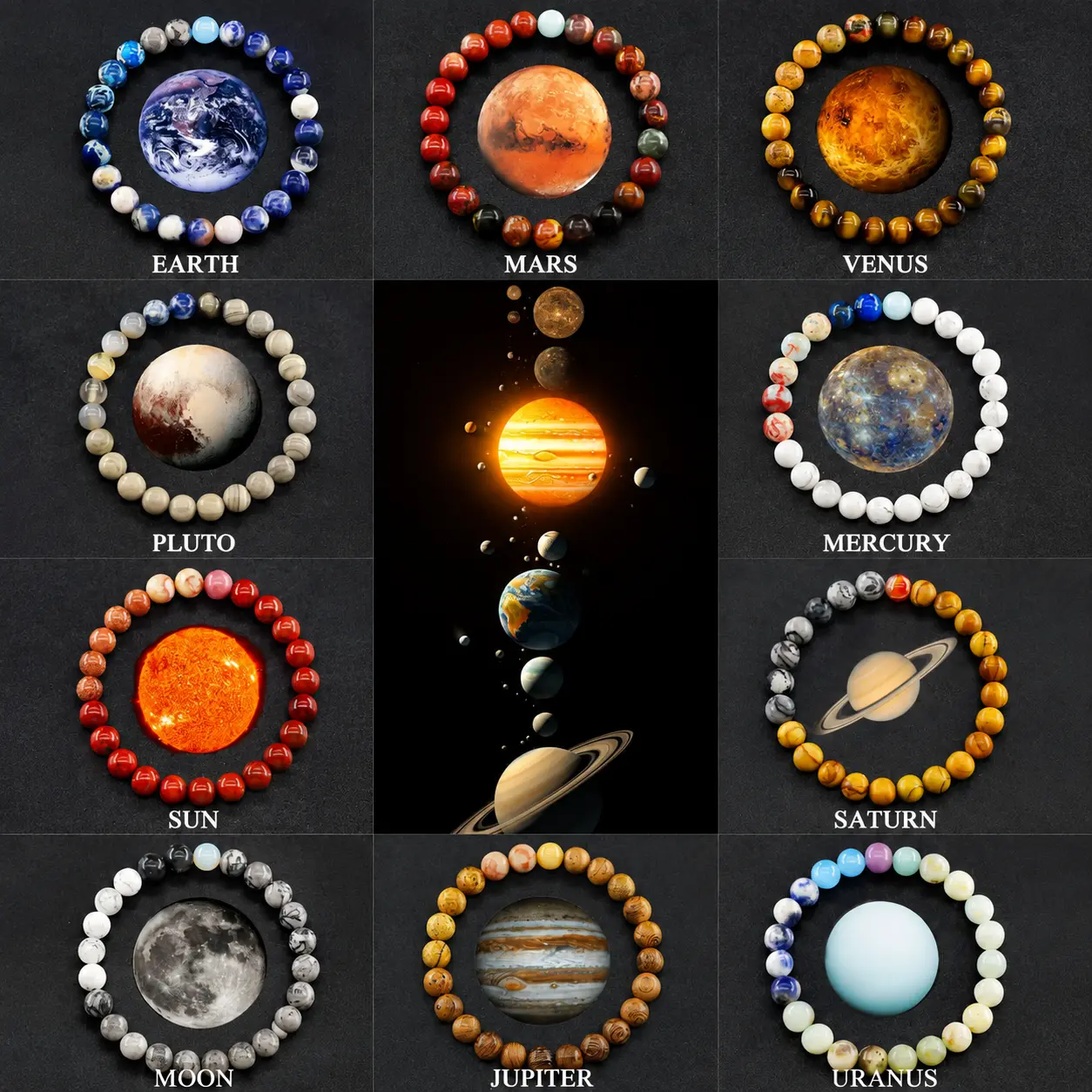Solar System Themed Natural Crystal Stone Bracelet, Fashionable Bracelet for Women & Men, Trendy All-match & Exquisite Jewelry for Birthday Gift, Crystals Bracelets, Solstice Gemstone Bracelet, Beautiful Bracelets