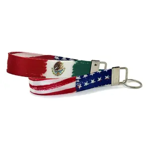 Mexican American Artistic Flag Collage - Mexico USA Nylon Key Fob - Wristlet Keychain