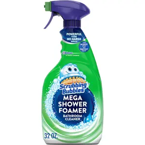 Scrubbing Bubbles Mega Bathroom and Shower Cleaner Spray, Foaming Action Removes Limescale and Soap Scum, Rainshower Scent, 32oz