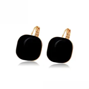 18K Gold Plated - Gold-Tone Black Onyx Square Drop Earrings