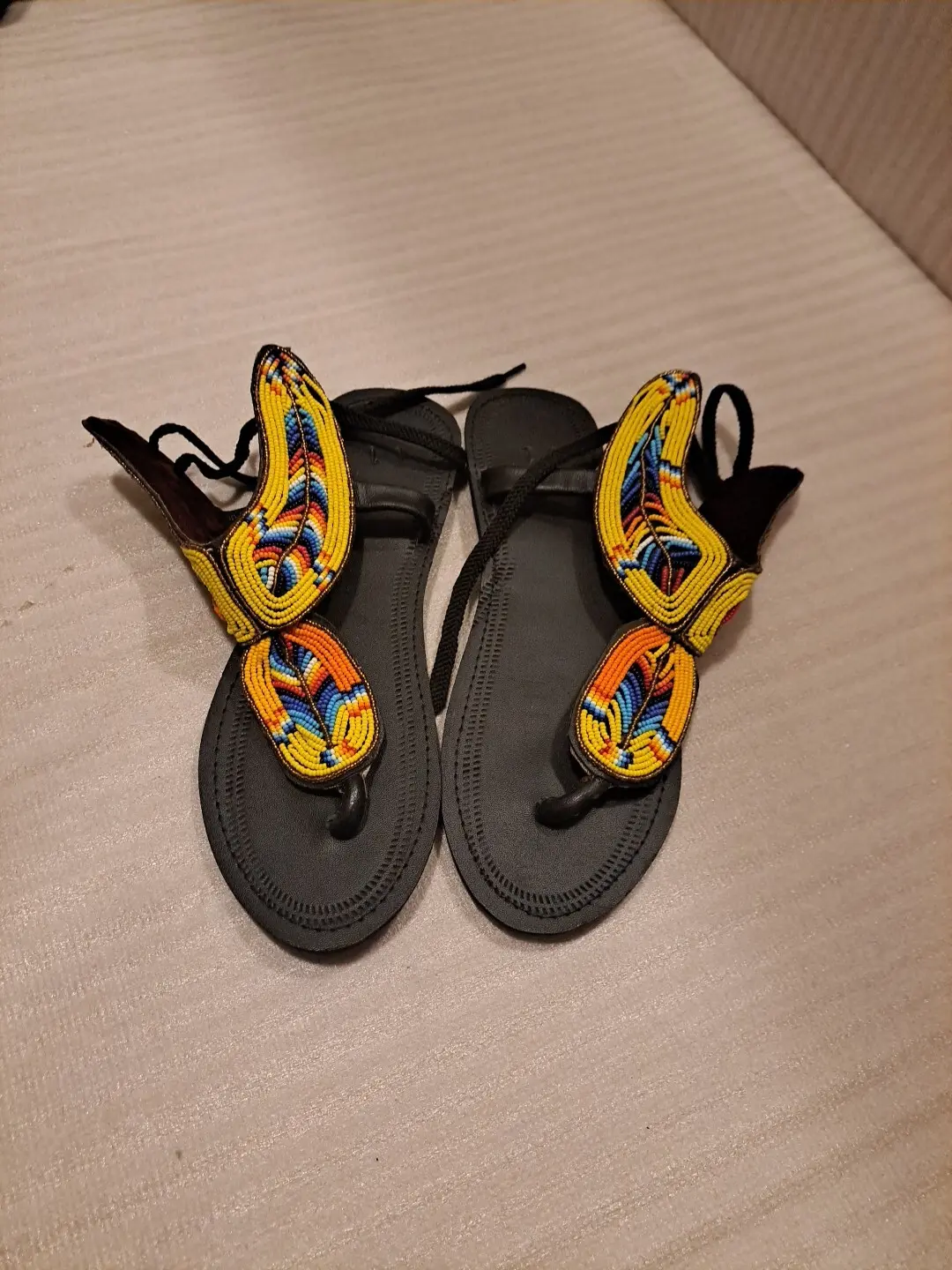 African leather Masai/Maasai Handmade beaded Sandals Sz US 7.5 multicolored 002