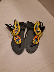 African leather Masai/Maasai Handmade beaded Sandals Sz US 7.5 multicolored 002