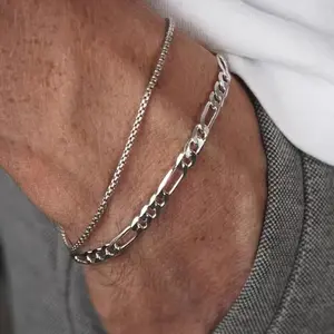 Double layered men's bracelets, non-fading chain bracelets, men's cool and versatile hip-hop bracelets
