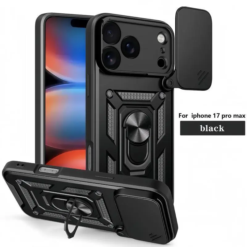 Solid color 360 rotating ring bracket military-grade shockproof mobile phone protective cover, with camera protective cover, suitable for iPhone11 12 13 14 15 16 promax iPhone17promax, sturdy and durable mobile phone case