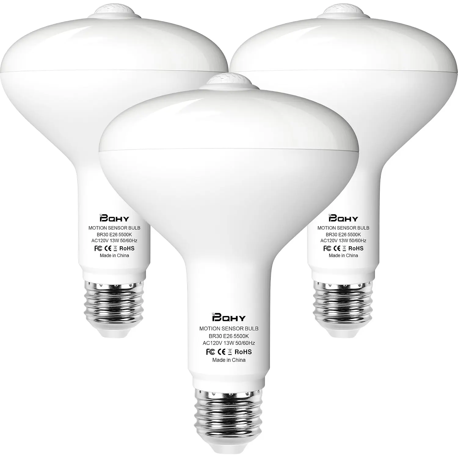 Motion Sensor Light Bulbs, 5500K Daylight Motion Activated Dusk to Dawn Security Light Bulb, 13W(100W Equivalent) E26 BR30 Security LED Bulb Outdoor/Indoor, 3 Pack