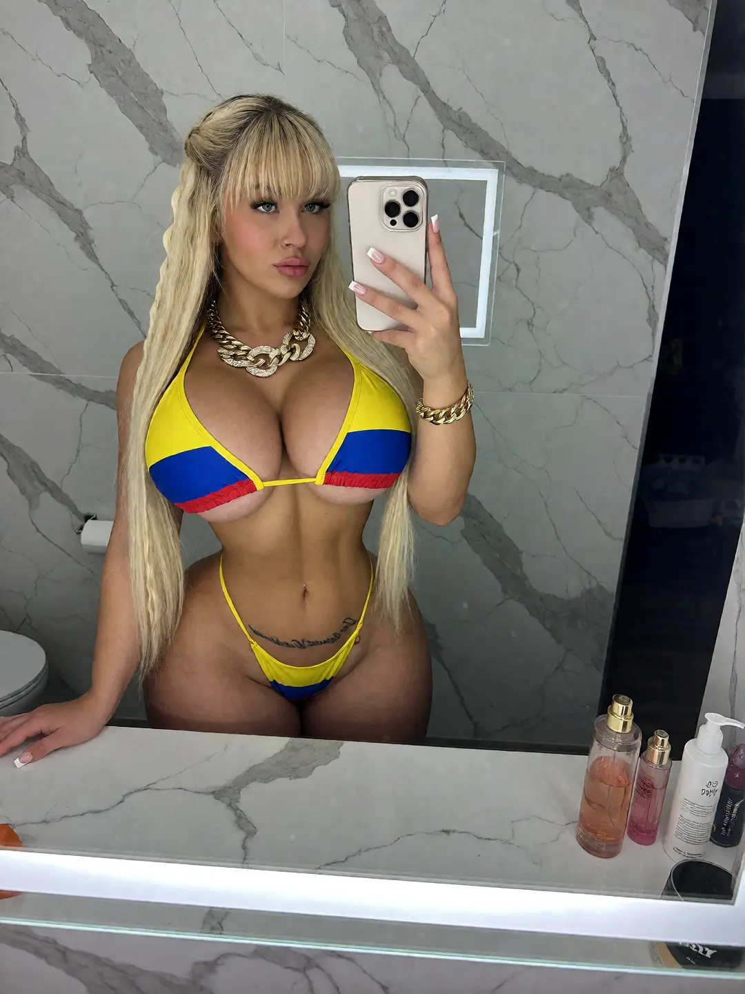 Women’s 1-Size Colombian Pride Bikini - Sexy Flag Print 2-Piece Set, Triangle Top, Polyester Blend Swimwear for Beach Party, Pool Parties