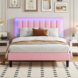 Twin /Full/ Queen/ King Size    LED Light, LED Upholstered    Headboard, No Box Spring Needed, Easy Assembly, White/ Pink/ Black, Twin /Full/ Queen/ King Bed with Frame