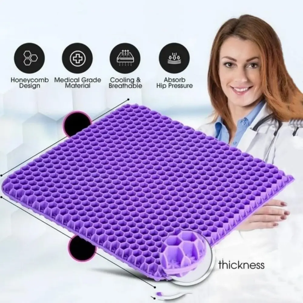 Gel Square Seat Cushion, Summer Breathable Honeycomb Design, Pressure Relief for Back & Tailbone Pain, Ideal for Home Office, Wheelchair, Car Seats, Honeycomb Chair Pad