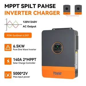 6500W 48V Solar Hybrid Inverter | Inversor solar 6.5KW 120/240V Split Phase, Built-in 140A MPPT Charger Controller, Max PV Input 10kW 550V, Support 6 Units Parallel & Lead Acid/Lithium/Batteryless Operation