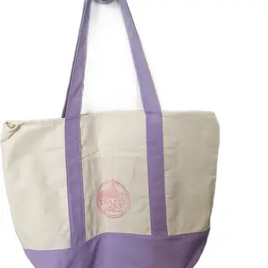 Trader Joe's Large Tote Purple - Stylish Canvas Bag with Logo Embroidery for Everyday Use