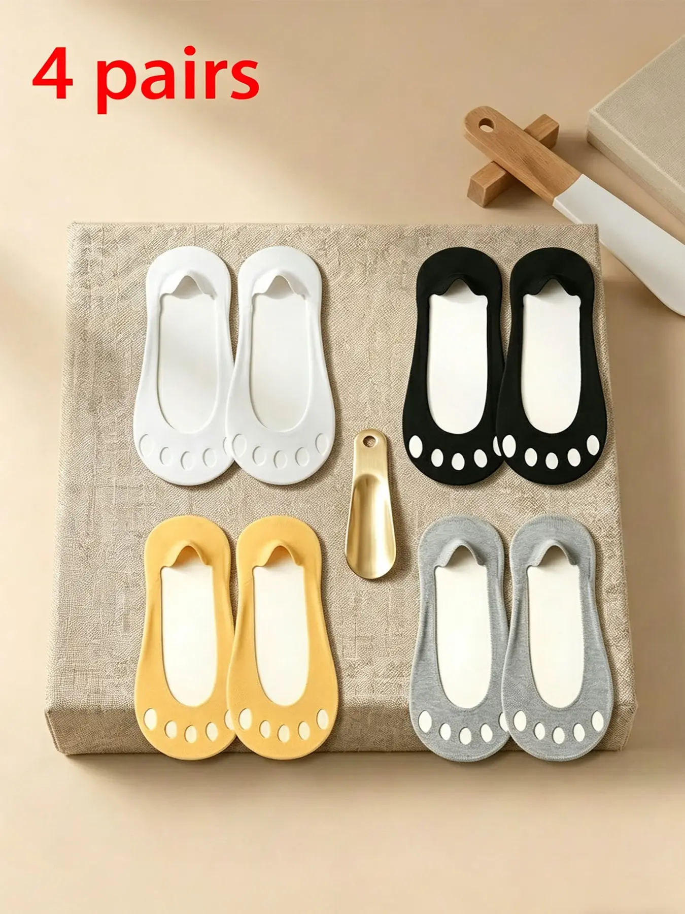 Women's No-Show Socks Non-Slip Breathable Low Cut Invisible Liner Footies Socks for Flats Loafers Lightweight Basic 4 Pairs