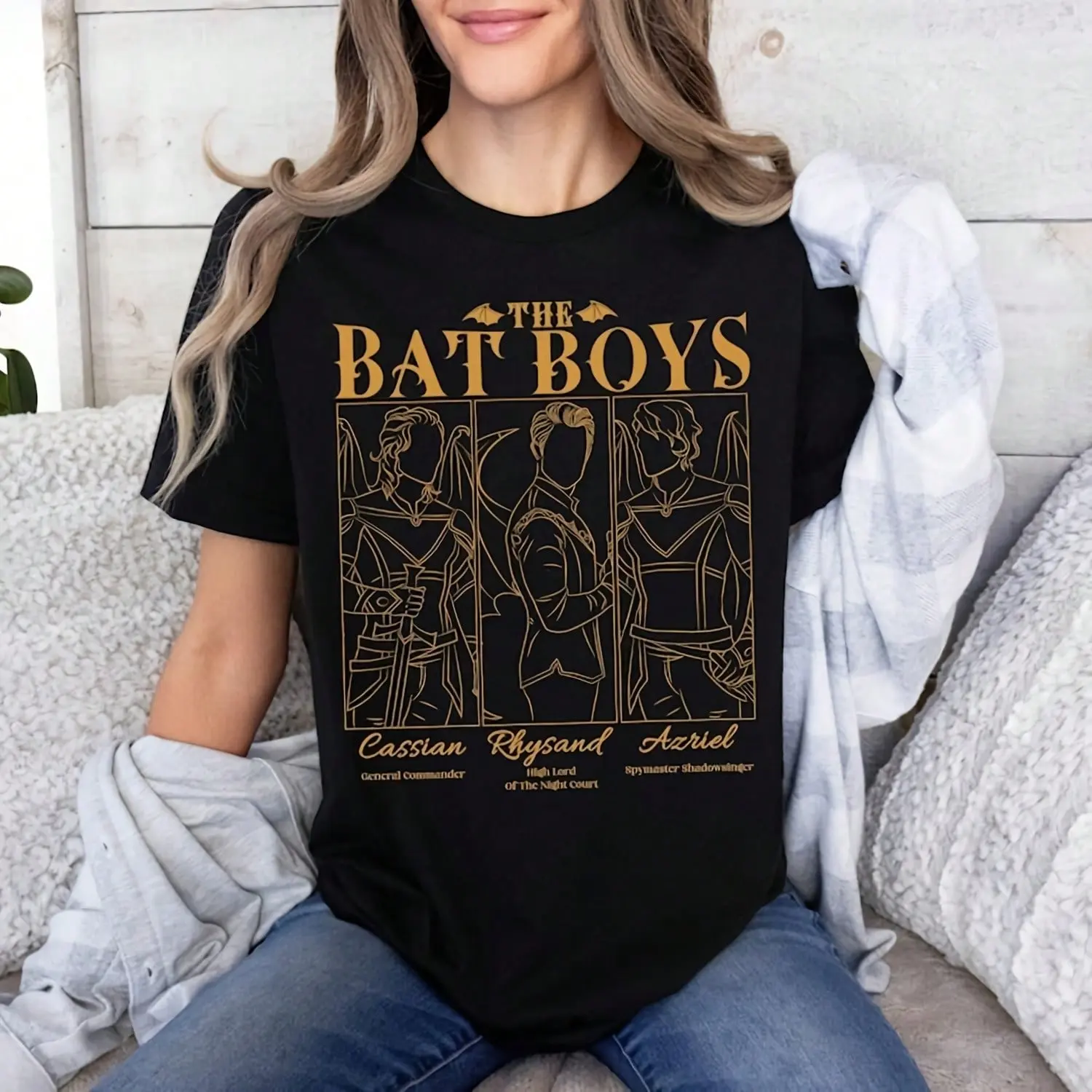 Women's 100% Cotton Fitted Short-Sleeve Round Neck Graphic T-Shirt - ACOTAR Night Court Velaris City Of Starlight, Rhysand, Azriel, Cassian, SJM, Wingspan Matters Casual Black Top, Shortsleeve