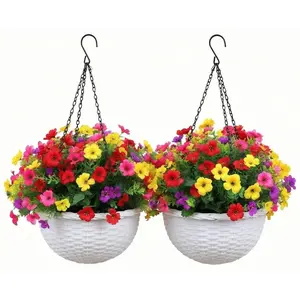 Artificial Hanging Flower Baskets  –  Realistic Daisy & Eucalyptus, UV Resistant Outdoor Hanging Plants for Porch Patio Balcony Garden Decor